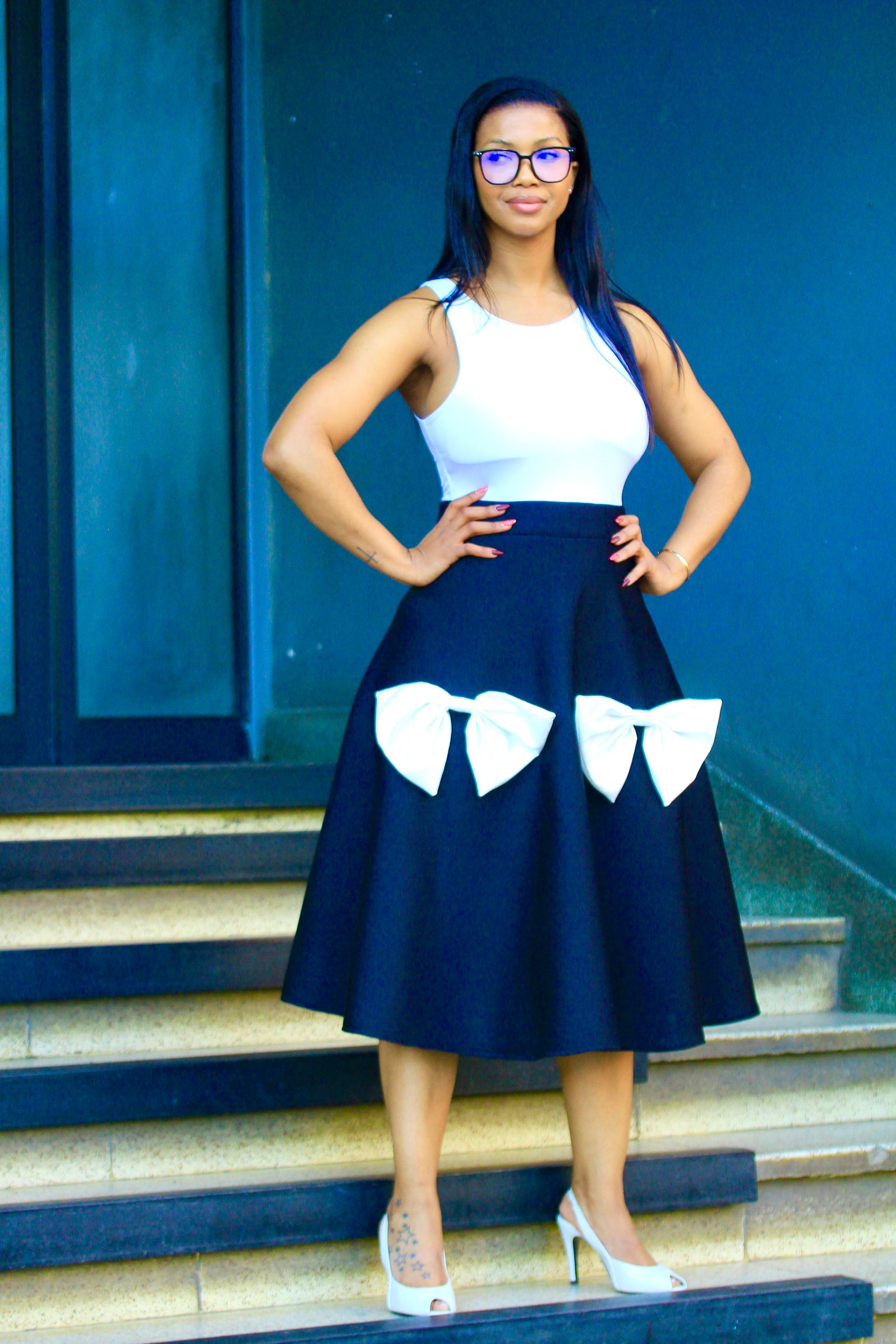 Black skirt with white bows