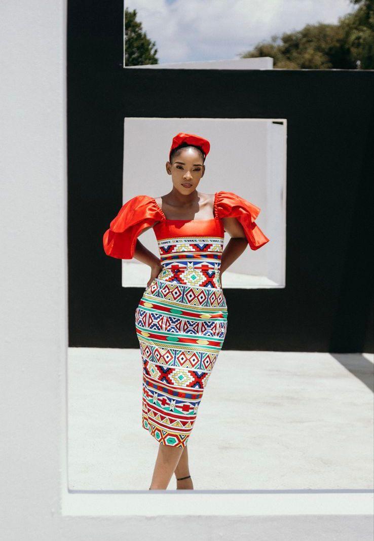 Red Ndebele Print Dress