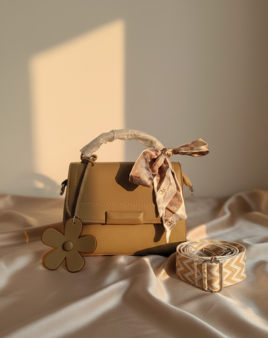 Beige Handbag with Scarf