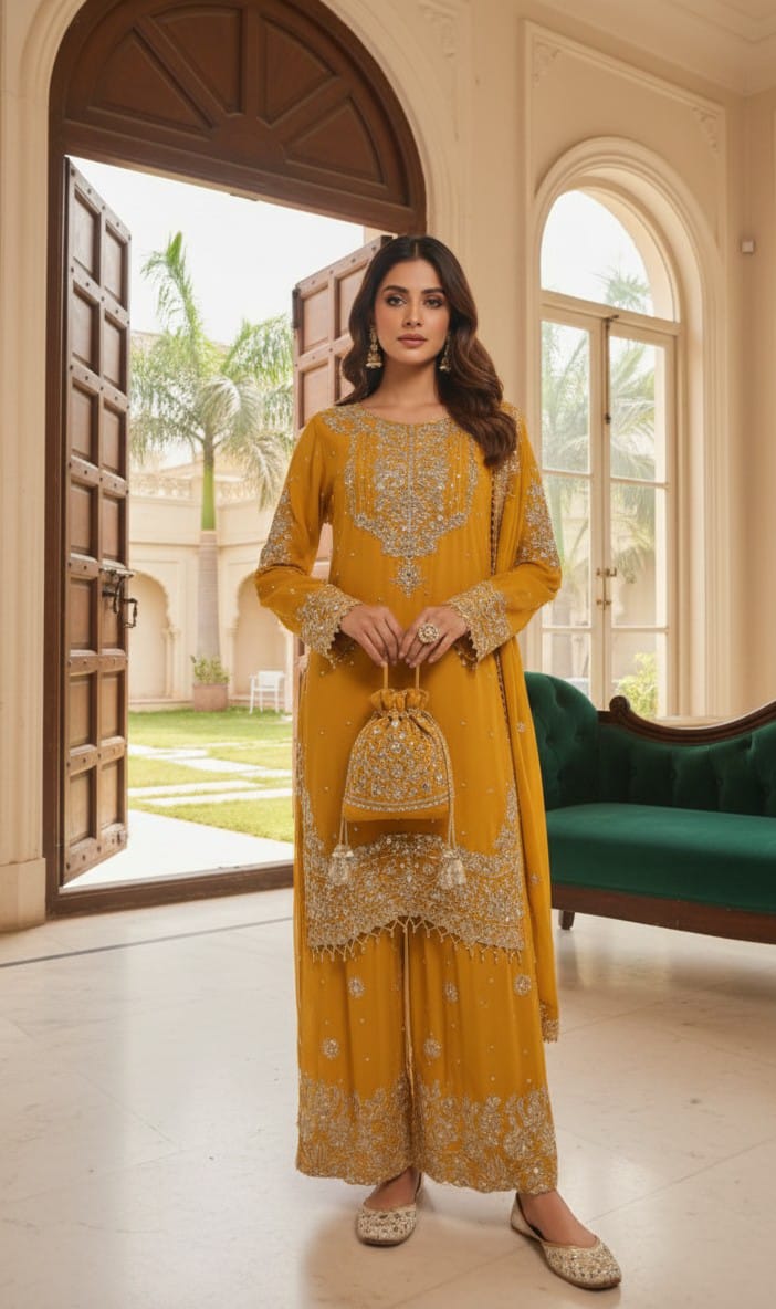 Embroidered Magenta - Sharara (3 Piece Set)