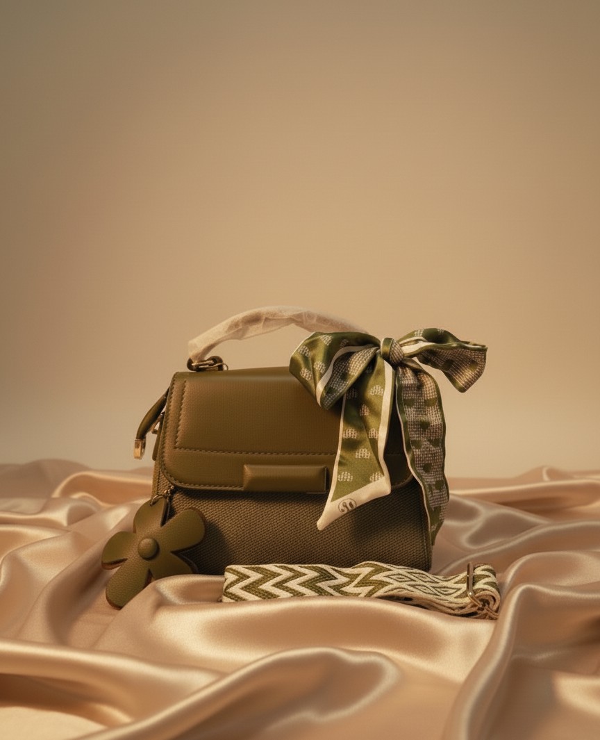 Beige Handbag with Scarf