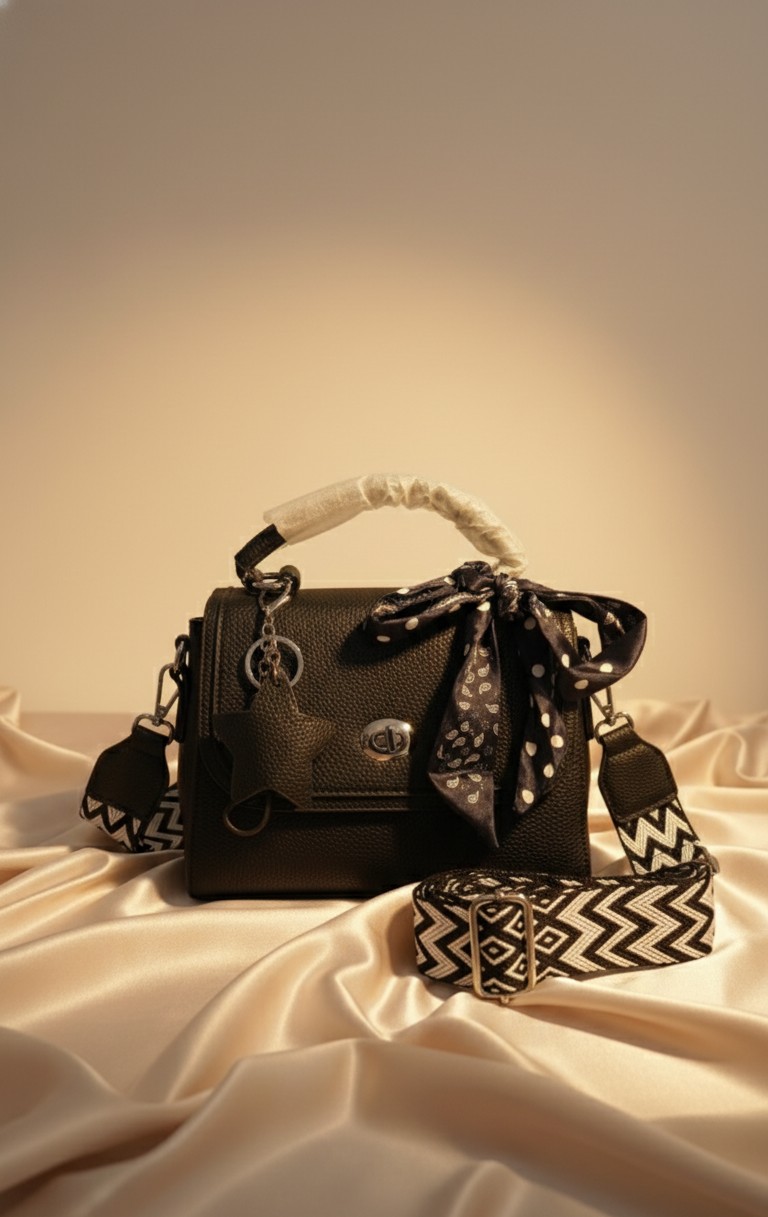 Beige Handbag with Scarf