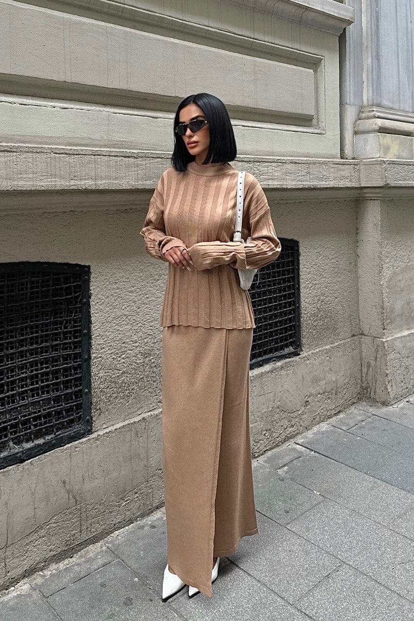 Beige Knit Two-Piece Set