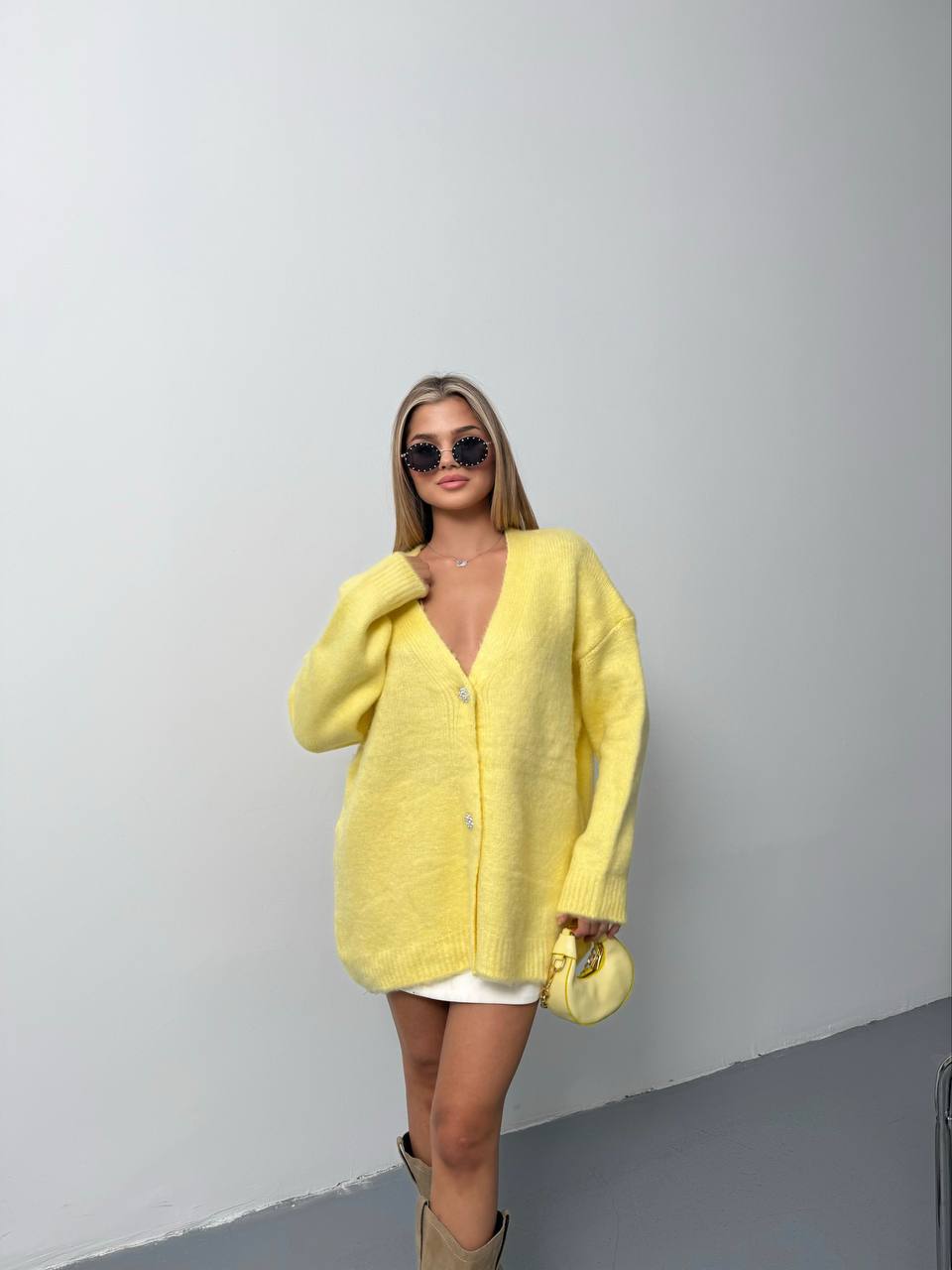 Oversized Brown Knit Cardigan