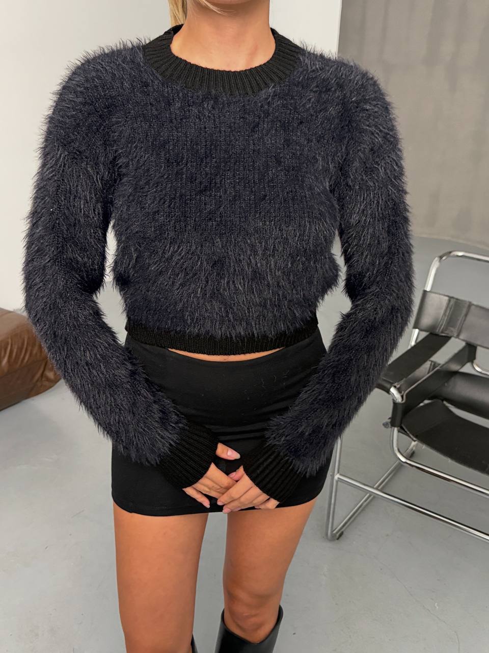 Black Fuzzy Knit Sweater