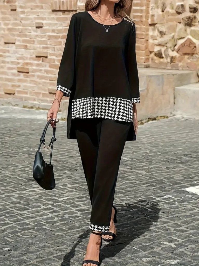 Women’s Two-Piece Houndstooth Trim Set