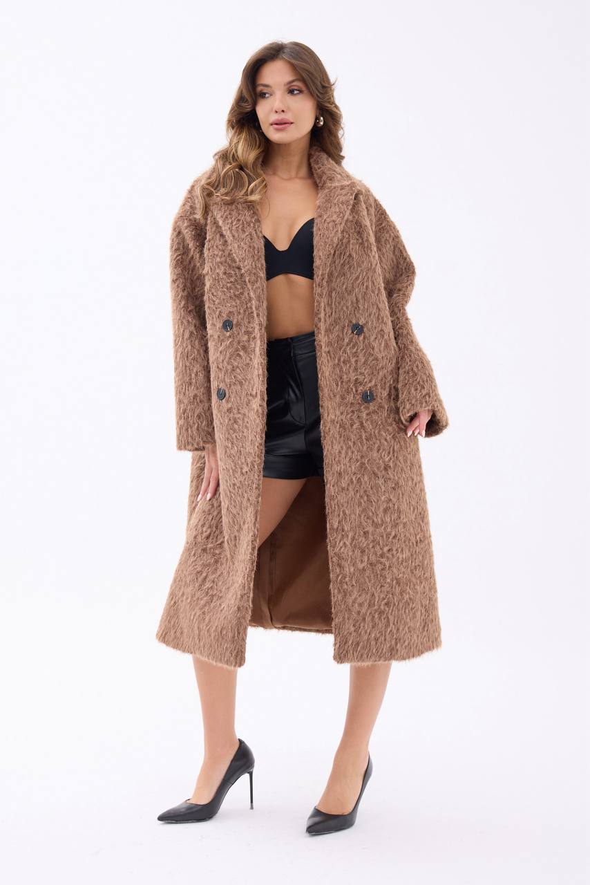 Textured Pink Faux Fur Coat