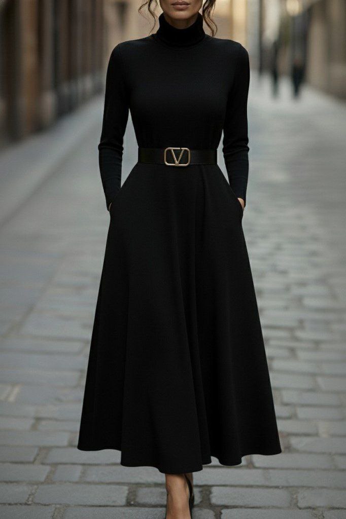 Elegant Black Long-Sleeve Dress