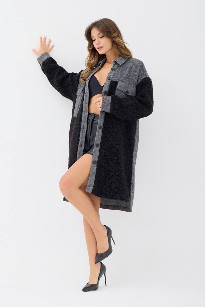 Two-tone Wool Blend Coat