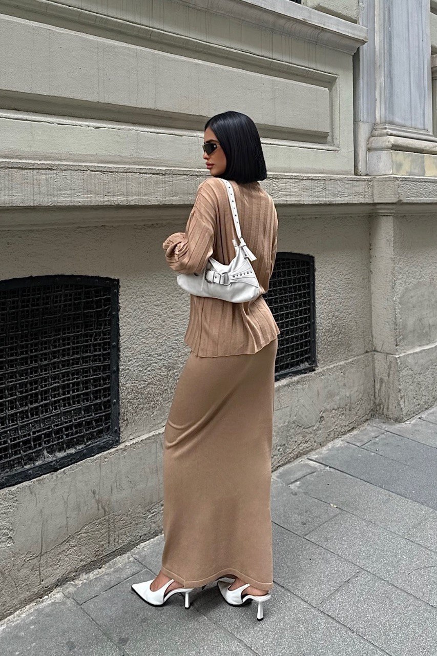 Beige Knit Two-Piece Set