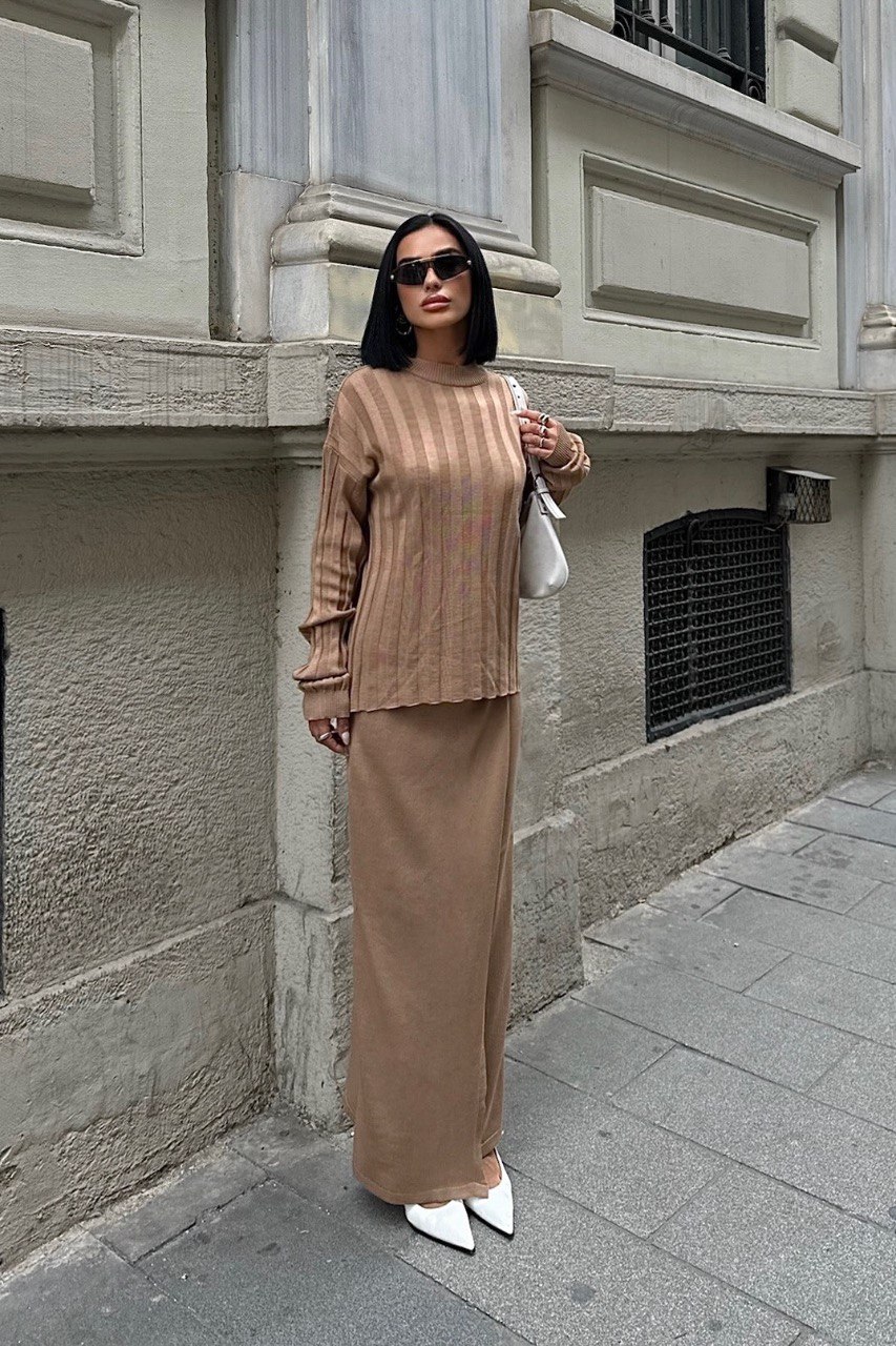 Beige Knit Two-Piece Set