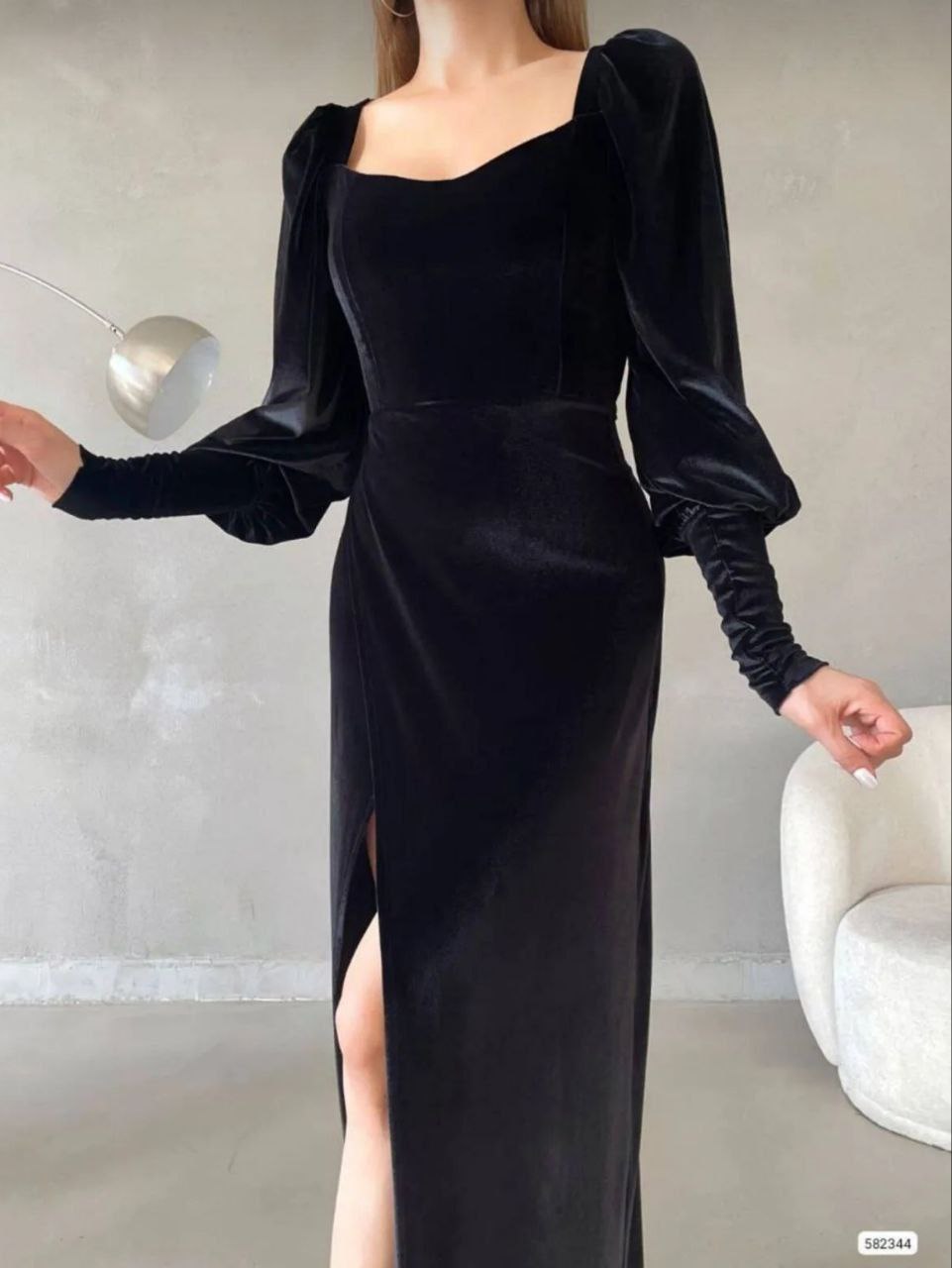 Elegant Black Velvet Evening Dress