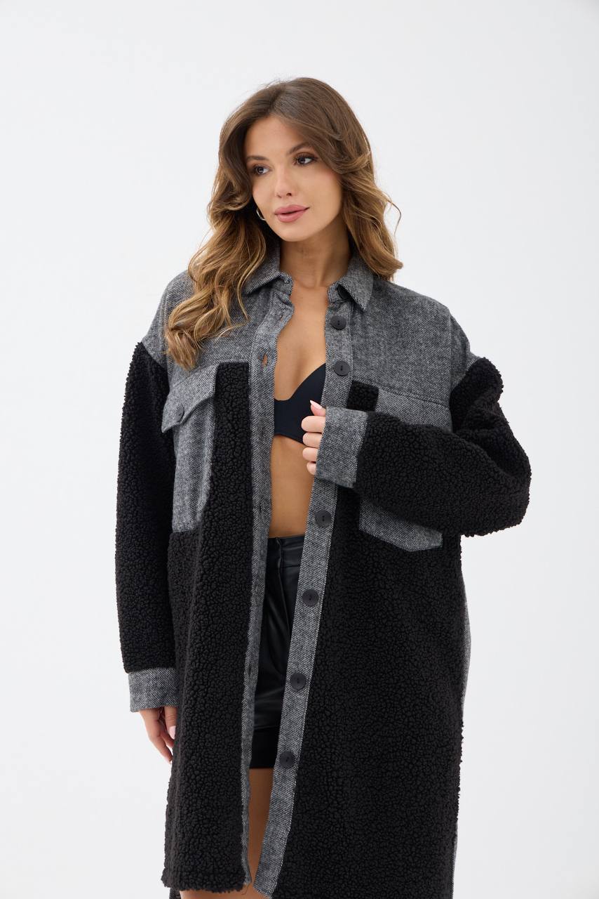 Two-tone Wool Blend Coat