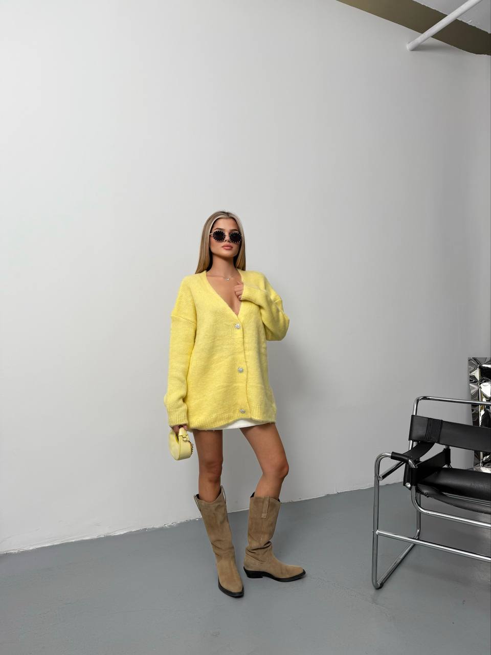 Oversized Brown Knit Cardigan