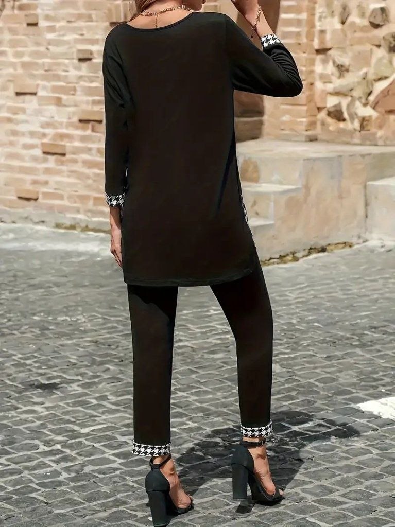 Women’s Two-Piece Houndstooth Trim Set