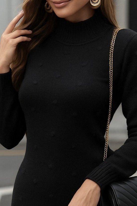 Black Knit Turtleneck Dress
