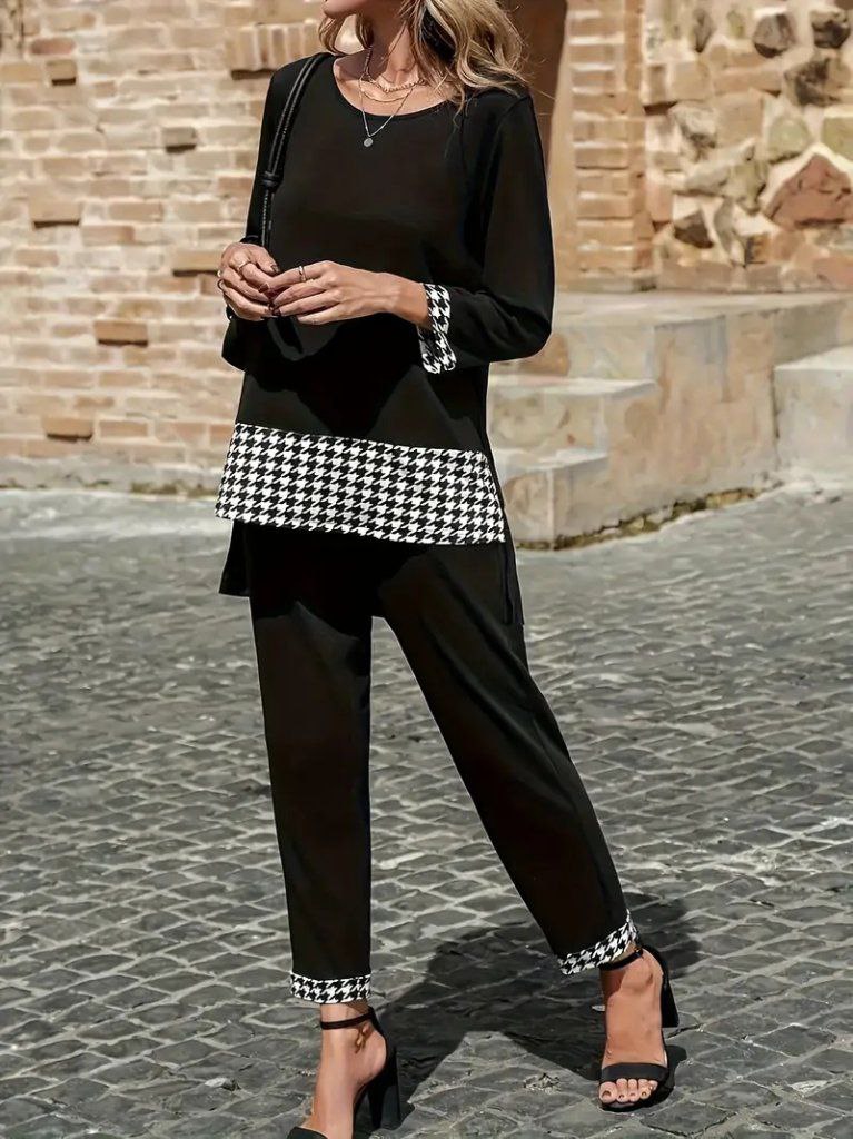 Women’s Two-Piece Houndstooth Trim Set