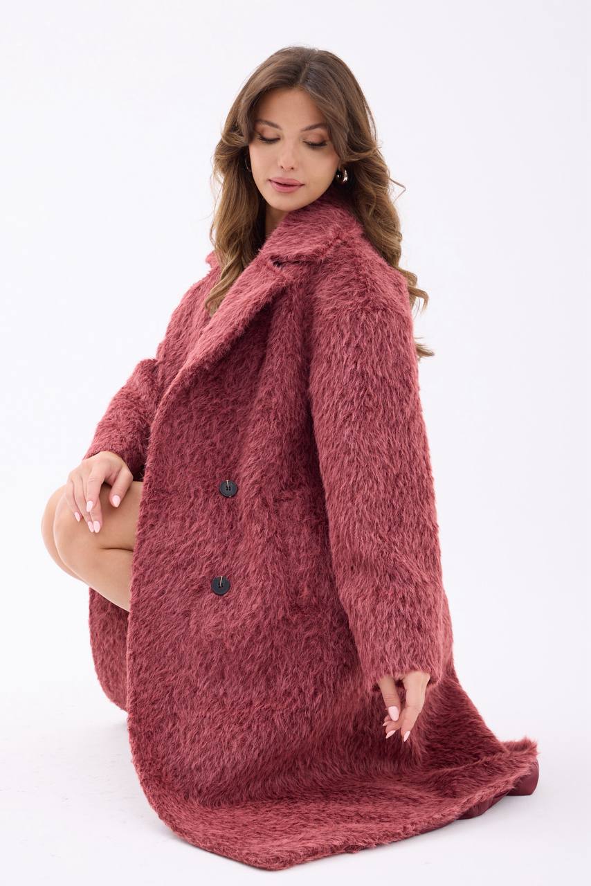 Textured Pink Faux Fur Coat