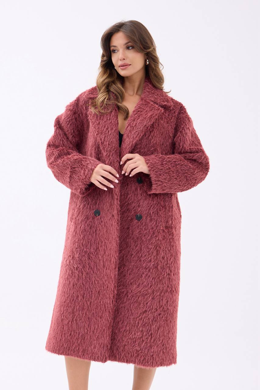 Textured Pink Faux Fur Coat