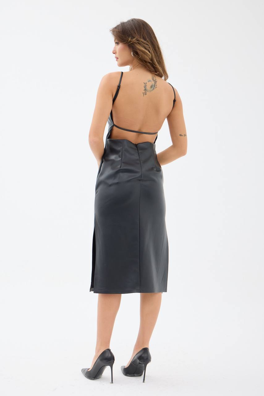 Sleek Black Satin Slip Dress
