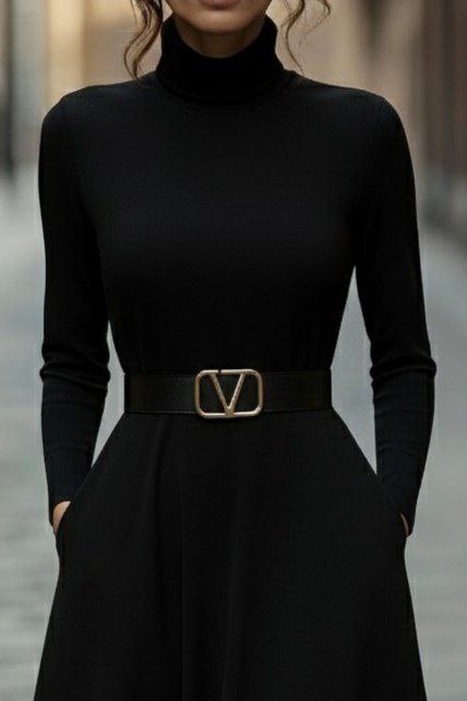 Elegant Black Long-Sleeve Dress