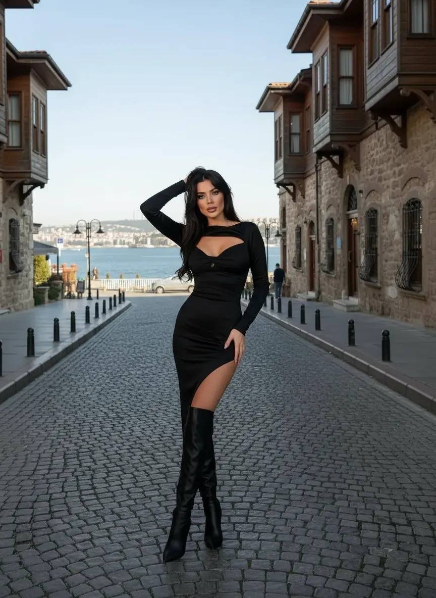 Elegant Black Cut-Out Dress