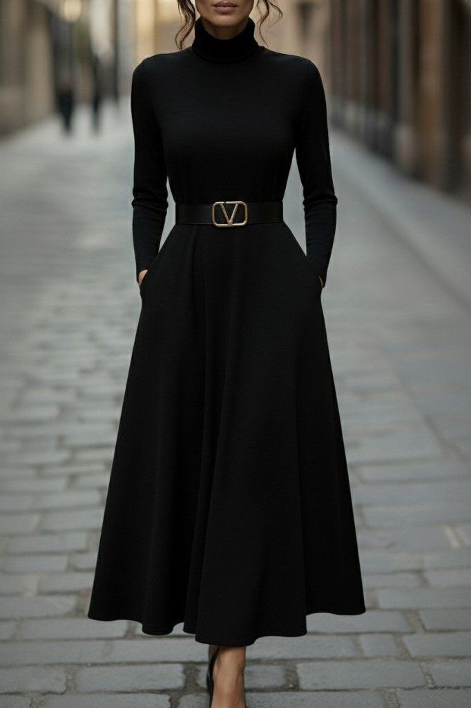 Elegant Black Long-Sleeve Dress