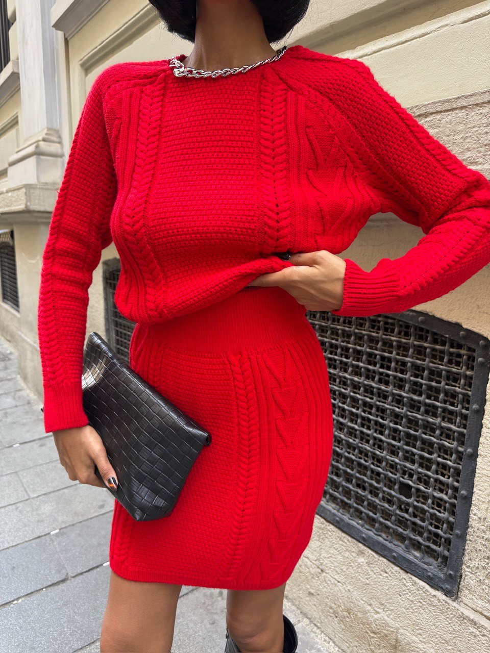 Red Long-Sleeve Sweater Dress