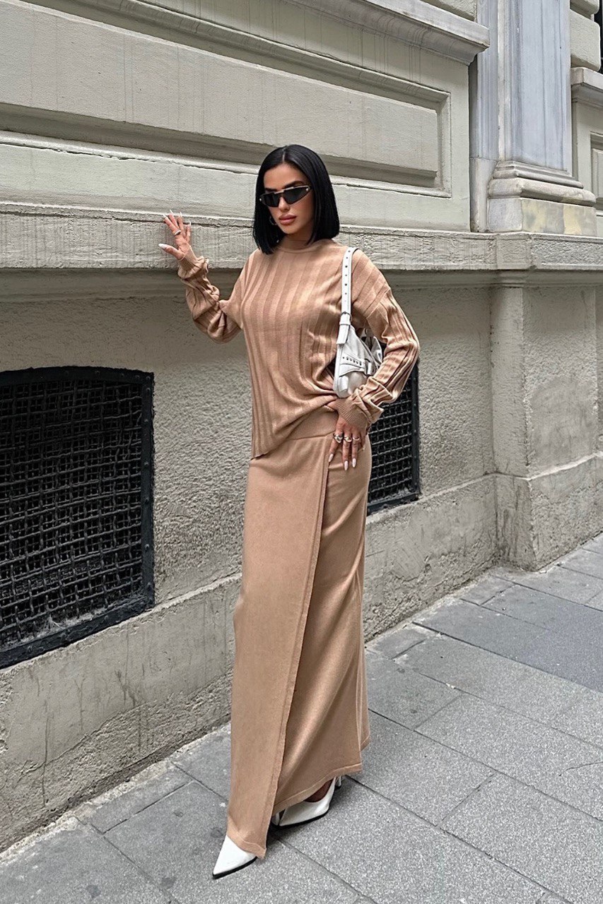 Beige Knit Two-Piece Set