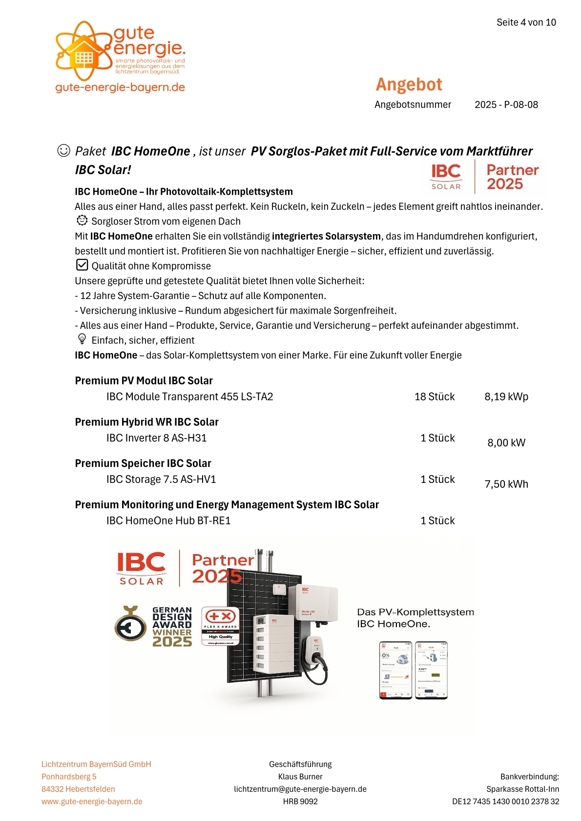 PV-Paket-Home "IBC HomeOne Photovoltaik-Komplettsystem" 8,19 kWp mit 7.5 kWh Speicher
