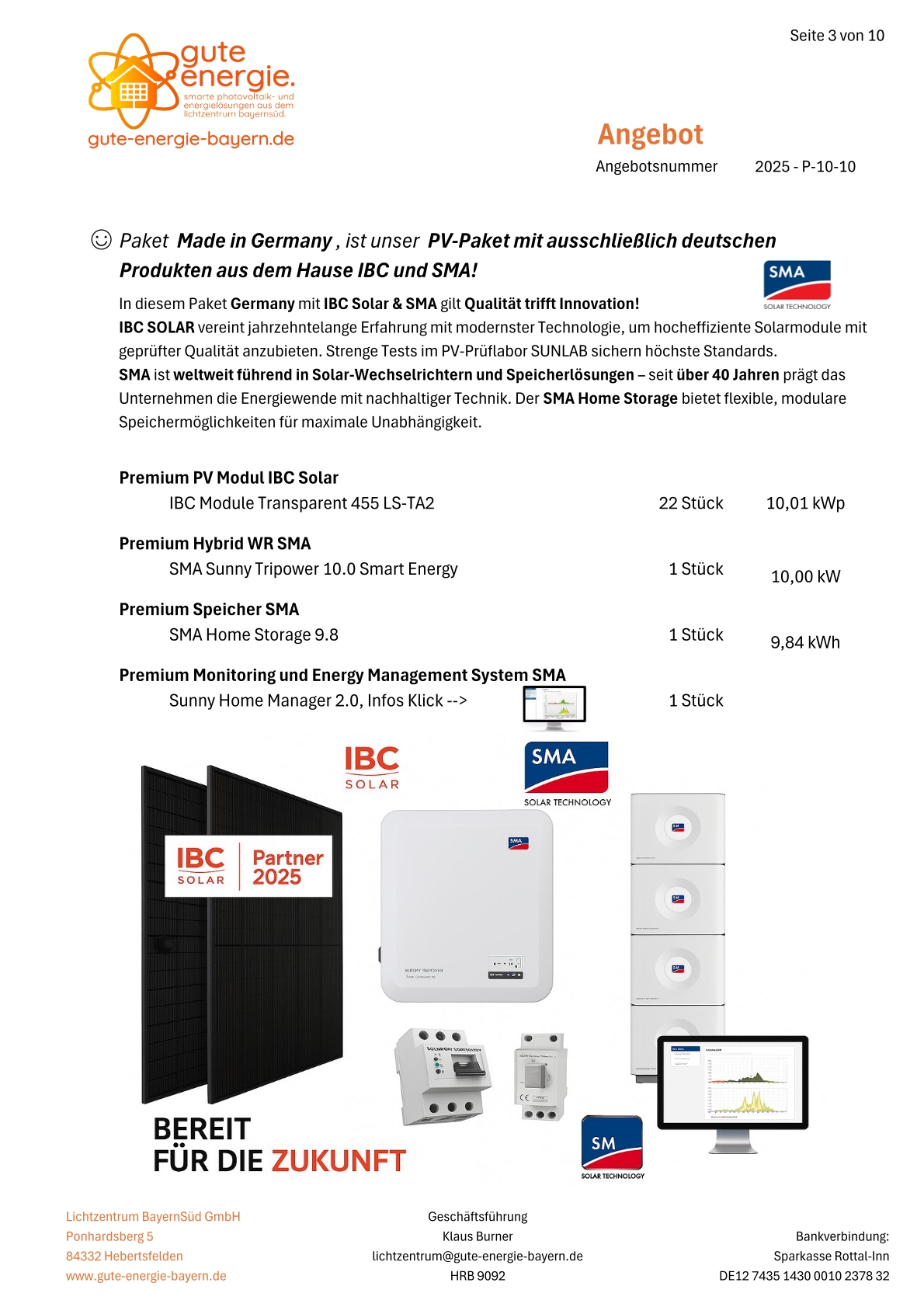 PV-Paket-Home "Made in Germany SMA & IBC" 10,01 kWp mit 9,8 kWh Speicher