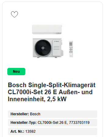 Bosch Single-Split-Klimagerät CL7000i-Set 26 E