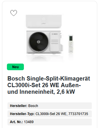 Bosch Single-Split-Klimagerät CL3000i-Set 26 WE