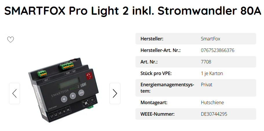 SMARTFOX Pro Light 2 inkl. Stromwandler 80A