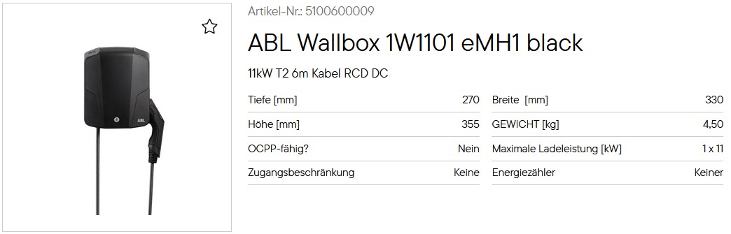 ABL Wallbox 1W1101 eMH1 black