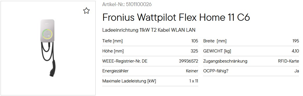 Fronius Wattpilot Flex Home 11 C6 - Verfügbar ab KW: 05/2026