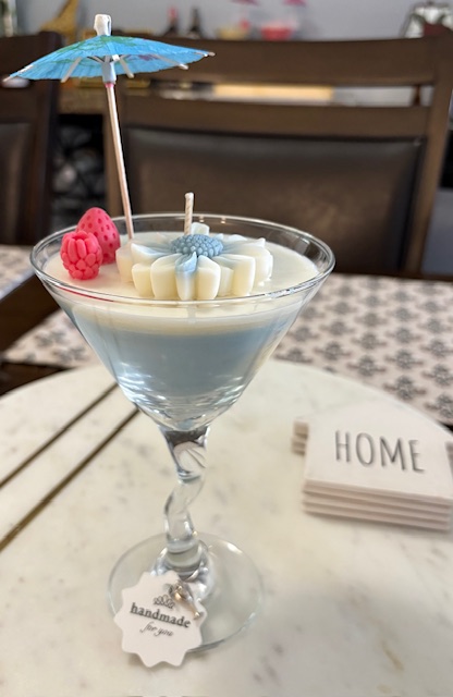 Handmade Decorative blue martini Candle