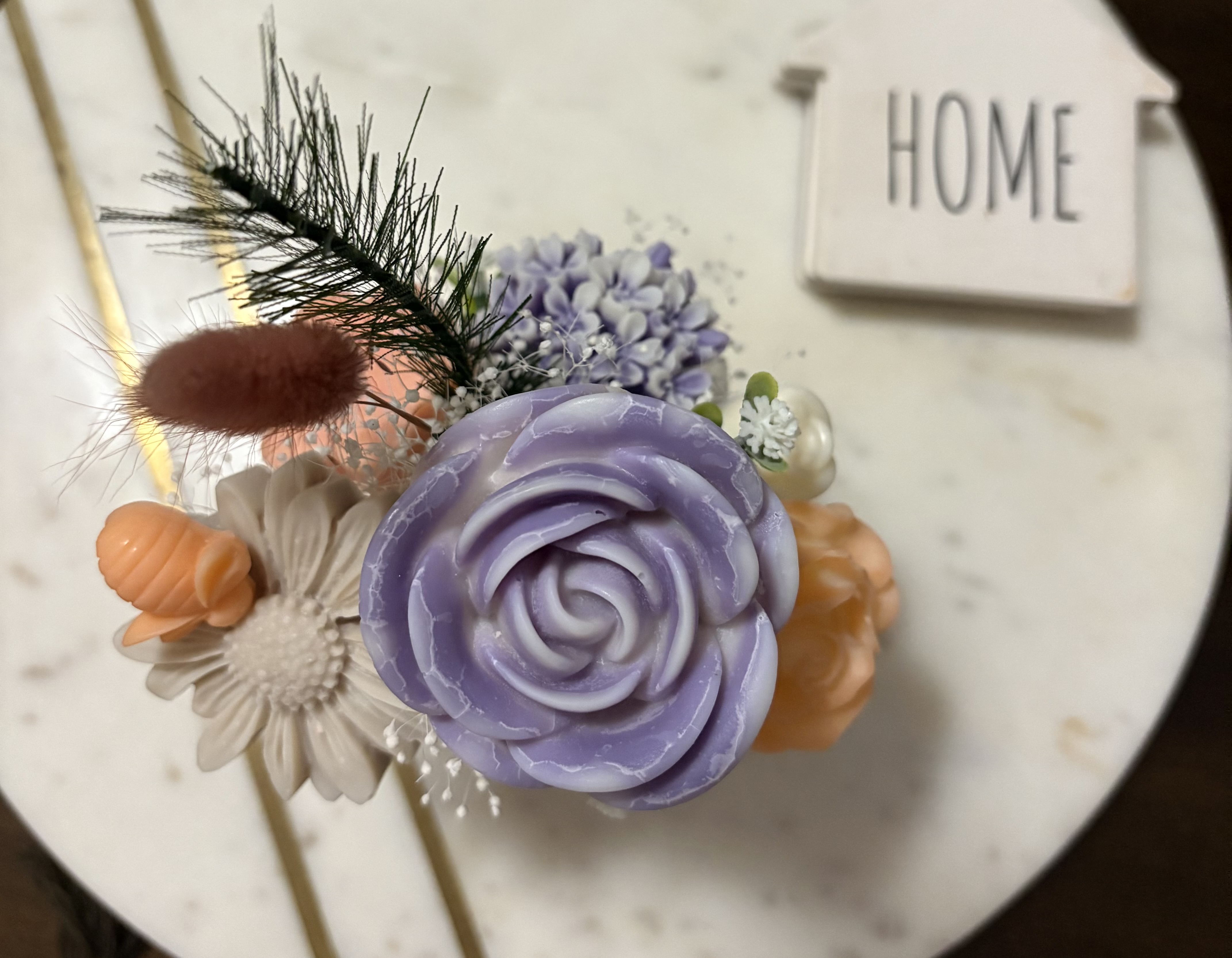 Decorative Flower Arrangement in Frosted Glass Vase