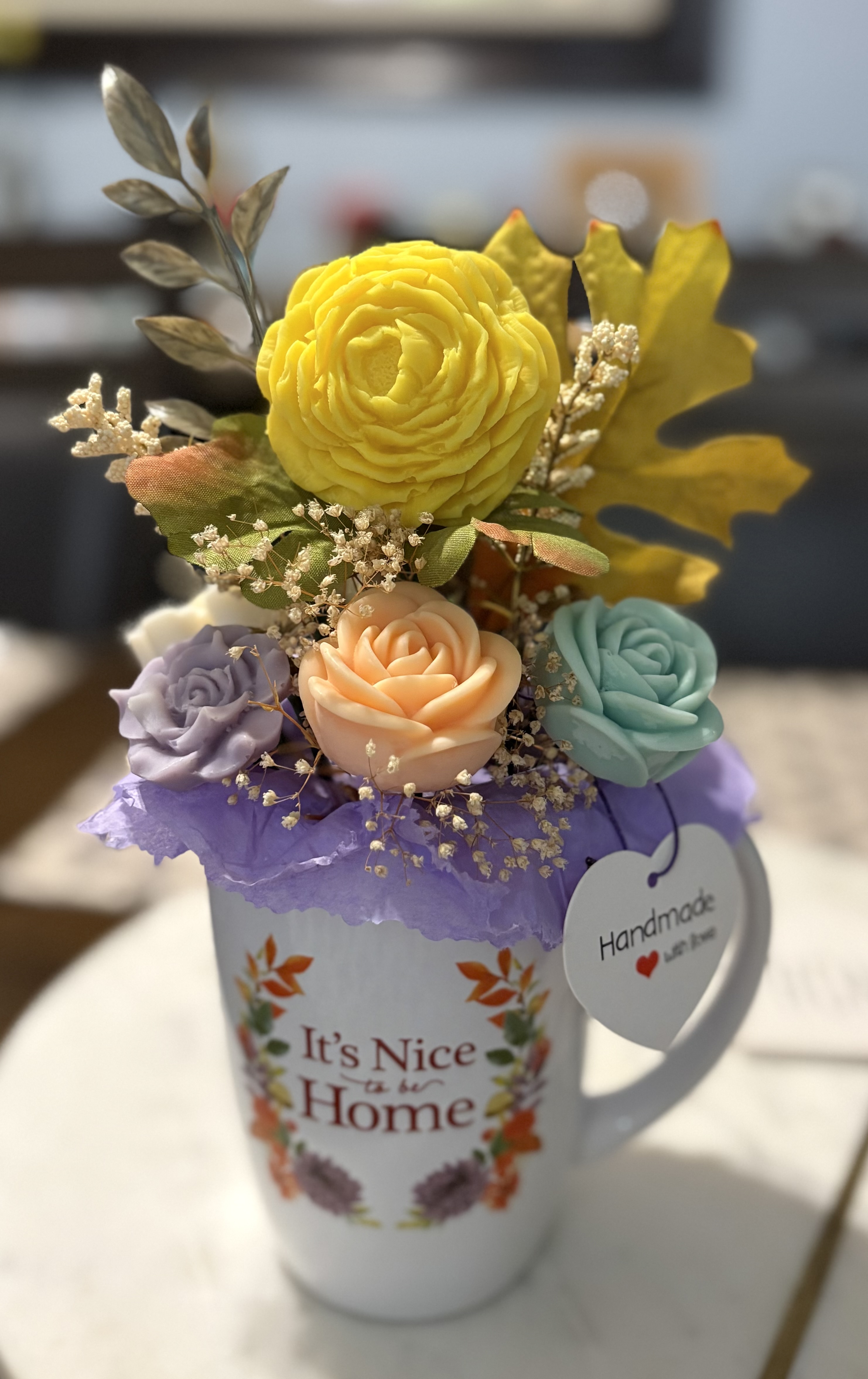 Handmade soy wax Floral Mug Arrangement