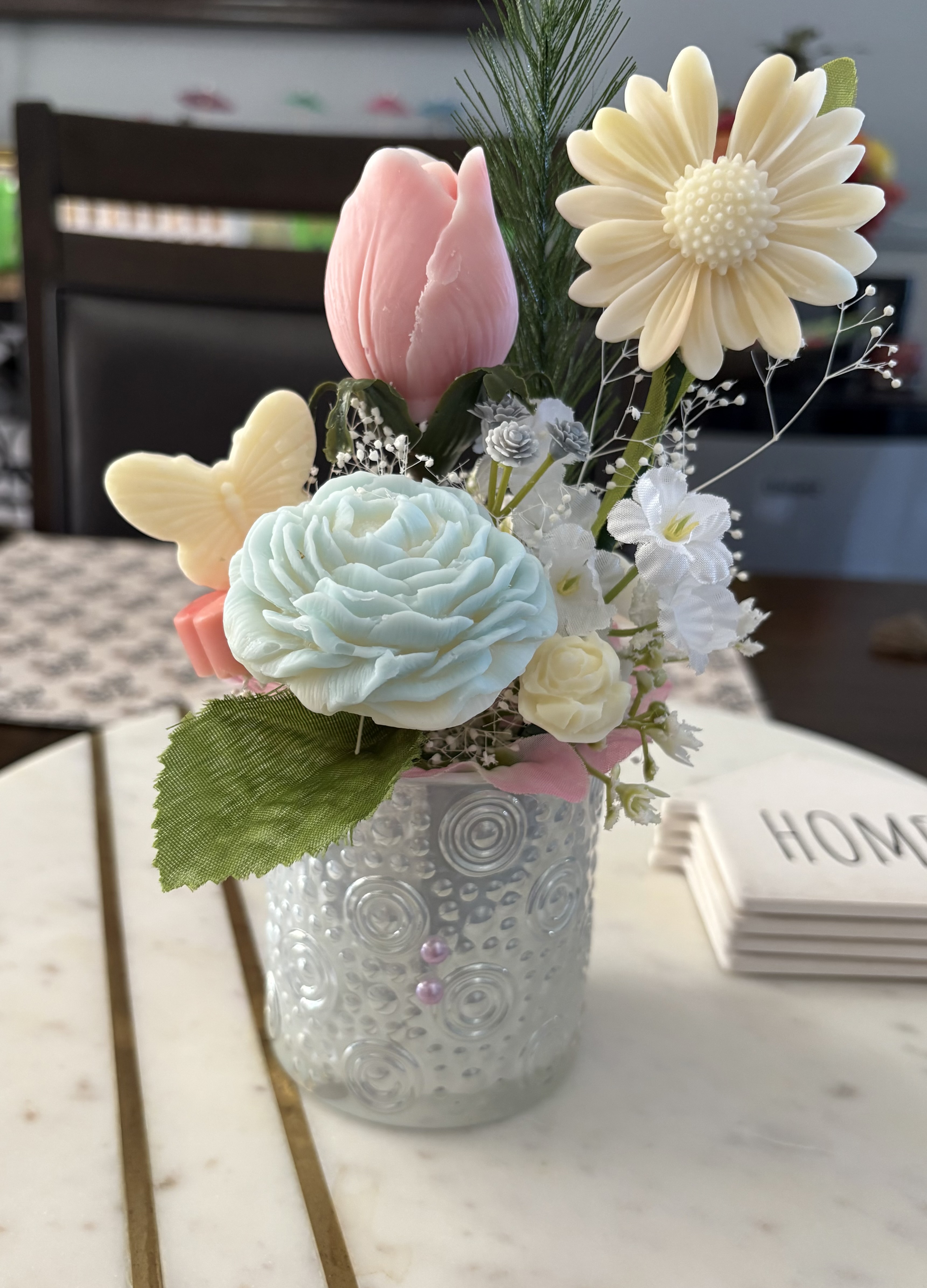 Decorative Floral Arrangement in Glass Vase