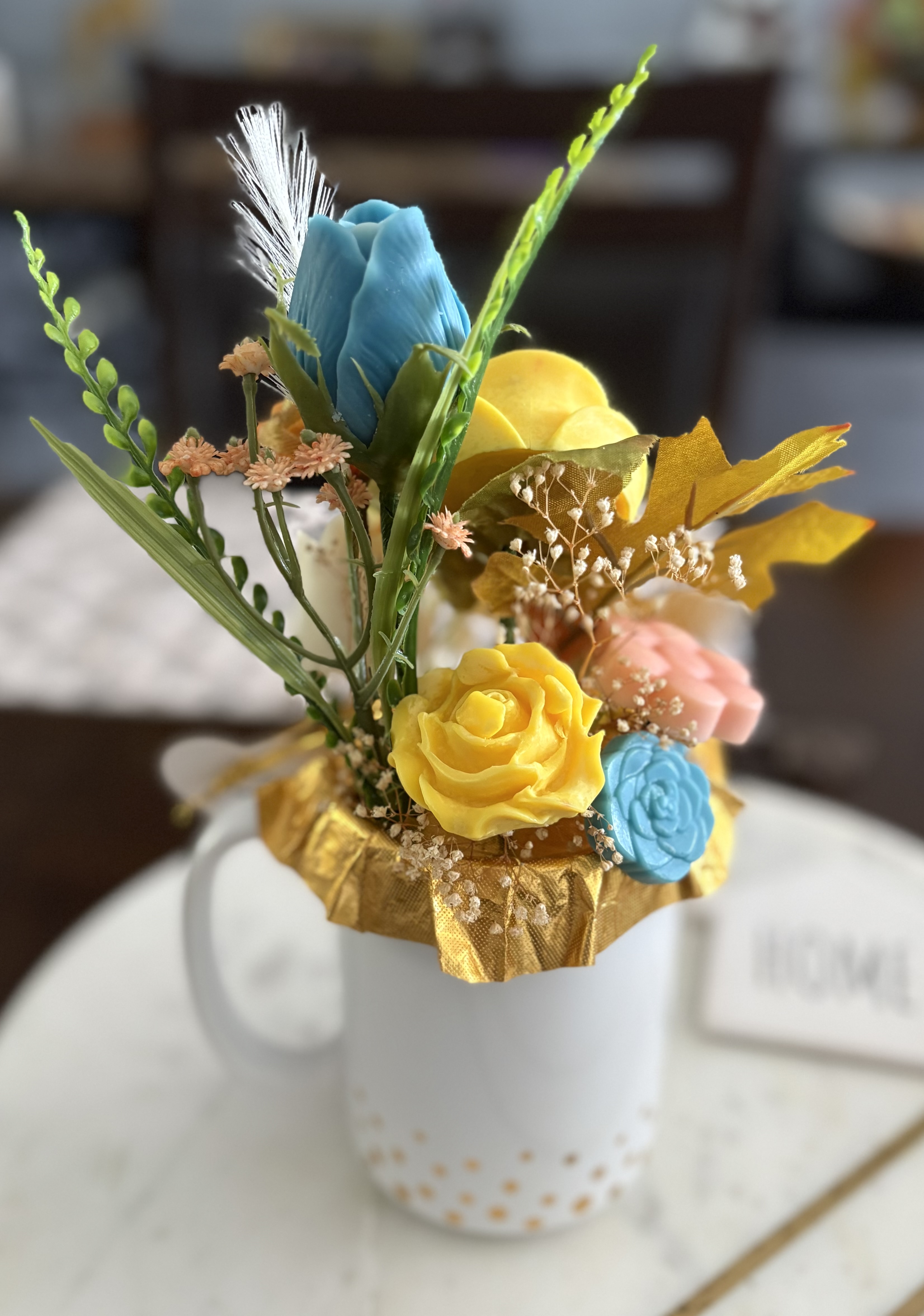 Handmade floral mug arrangement