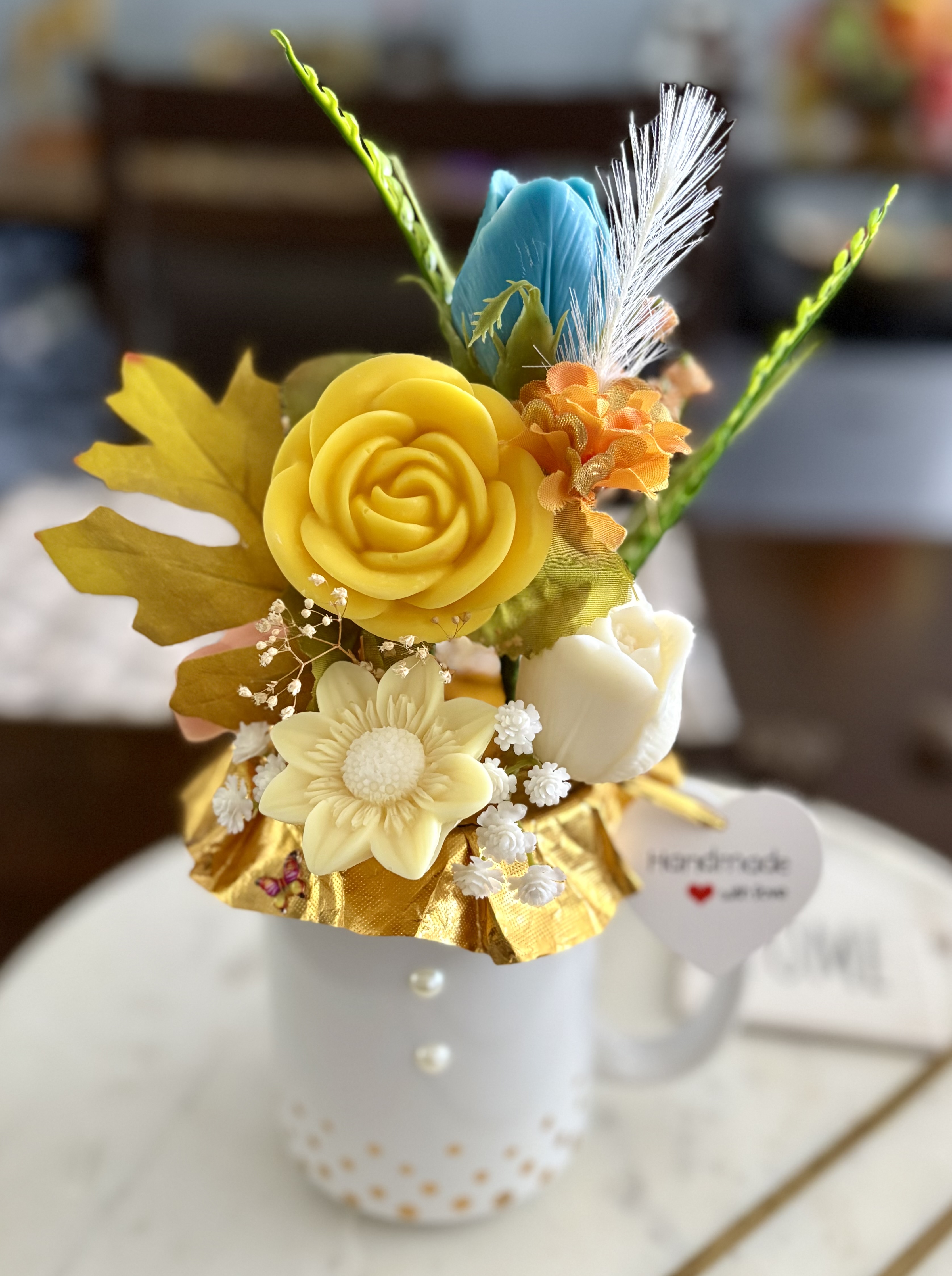 Handmade floral mug arrangement