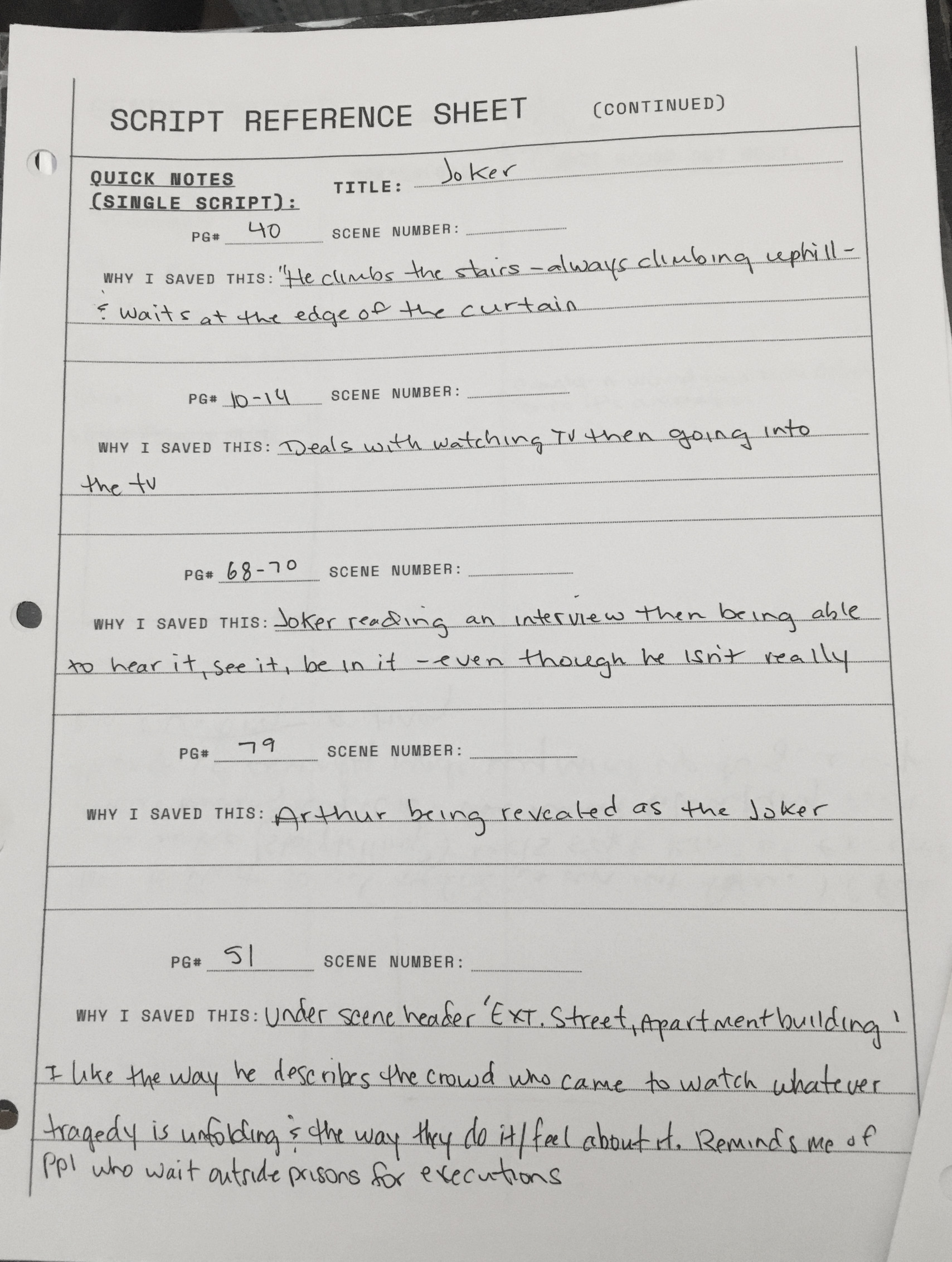 Read Like a Screenwriter: Workbook & Reference Guide