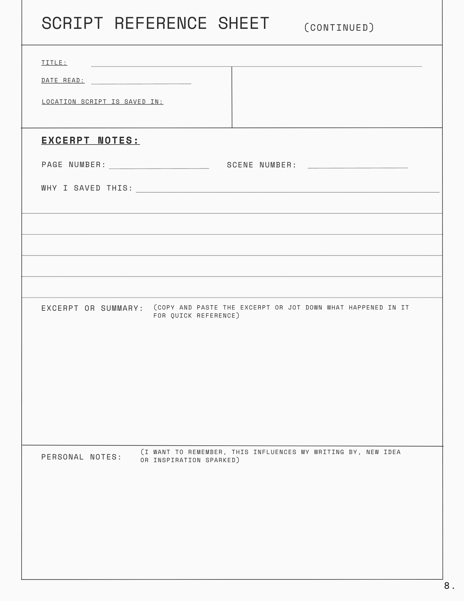 Read Like a Screenwriter: Workbook & Reference Guide