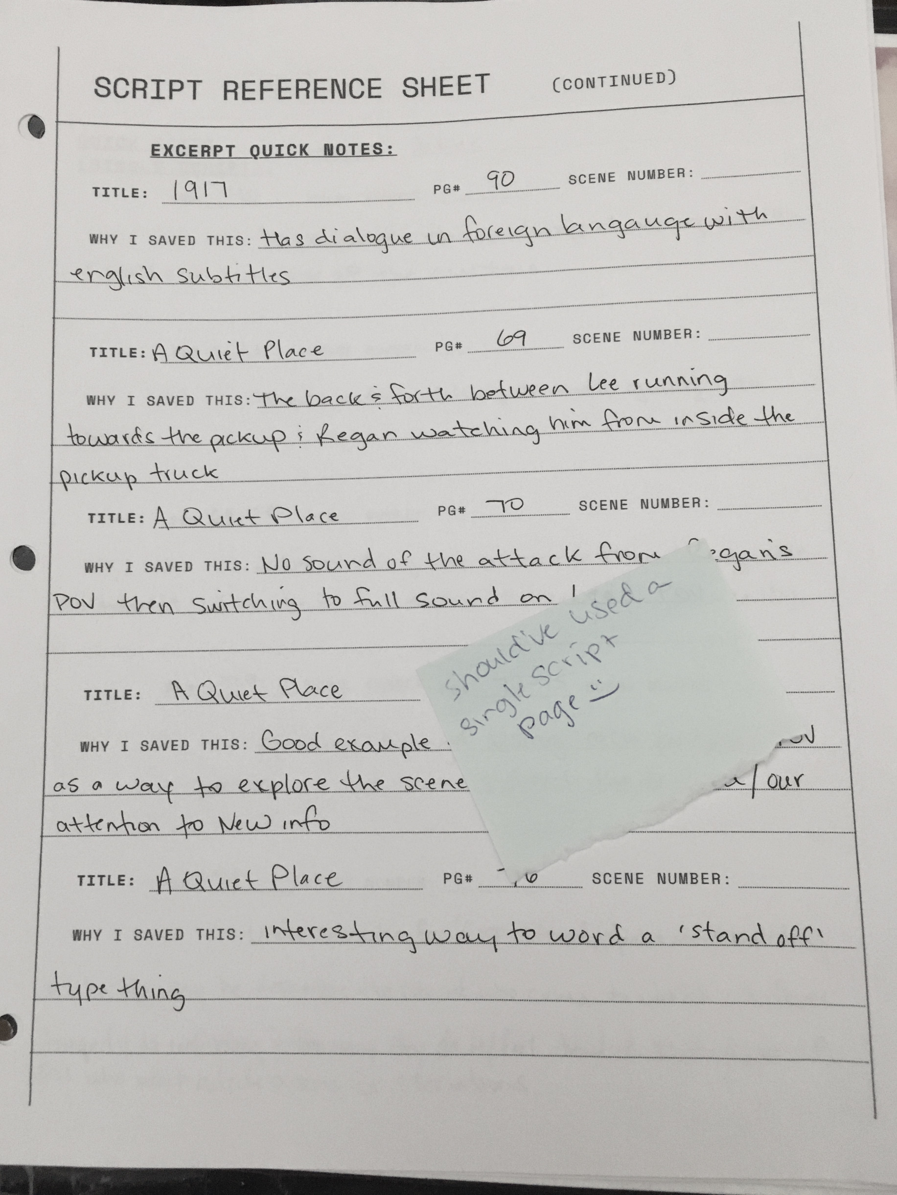 Read Like a Screenwriter: Workbook & Reference Guide