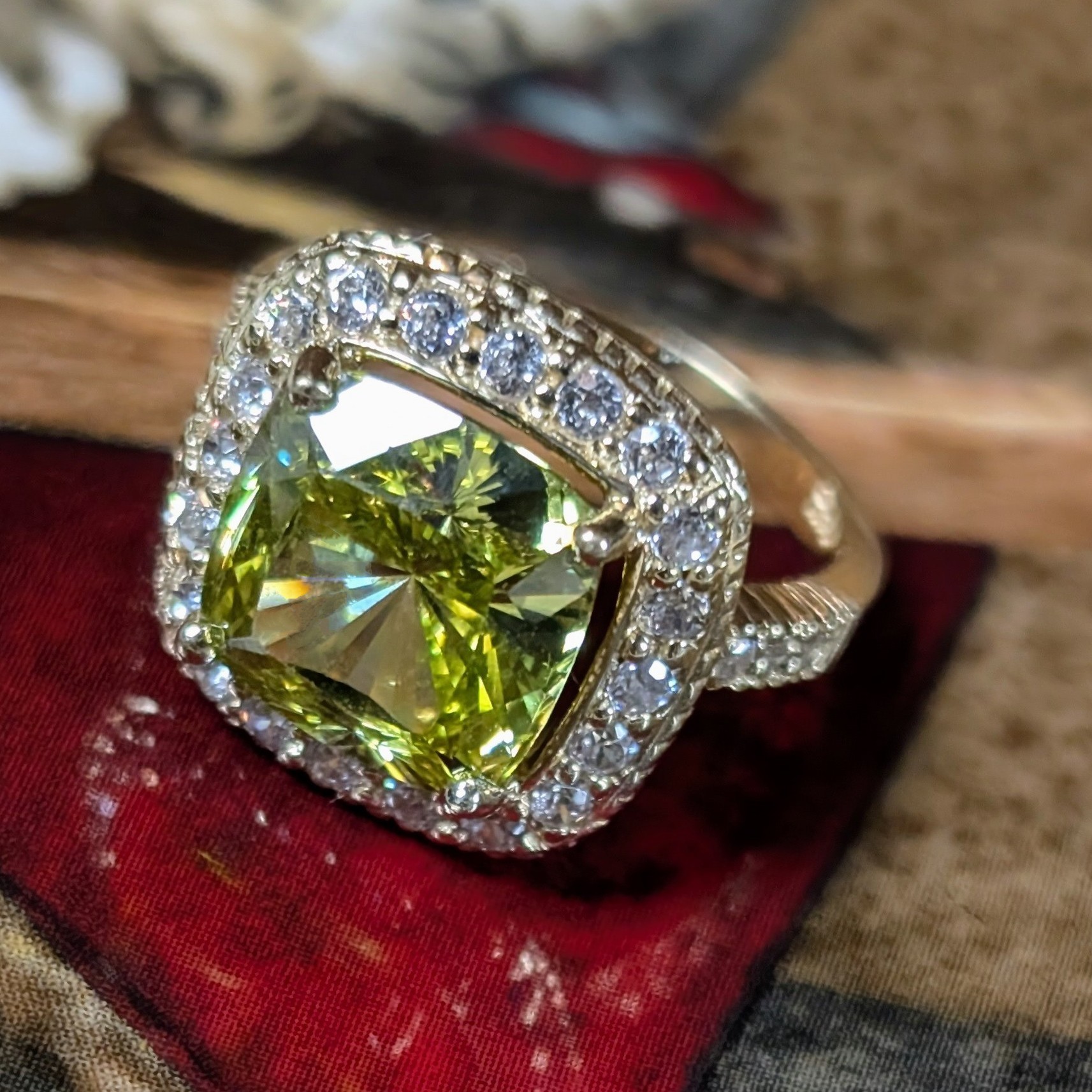 14k Cushion Cut Peridot Ring
