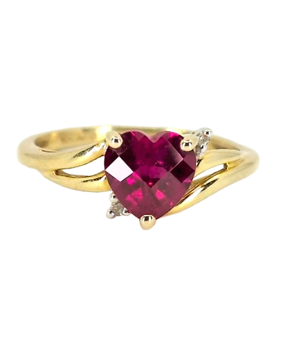 10k Faceted Ruby Heart Ring with Diamond Accents