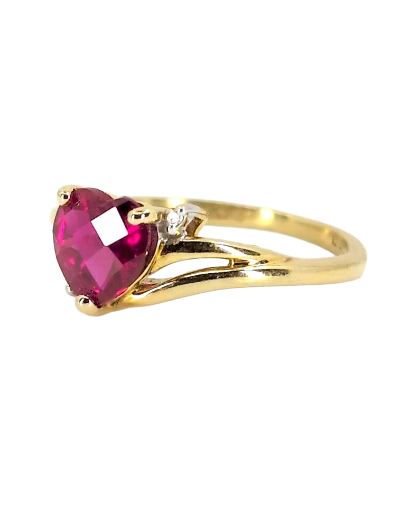 10k Faceted Ruby Heart Ring with Diamond Accents