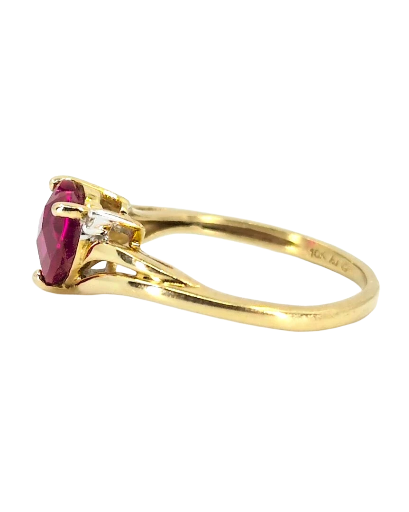 10k Faceted Ruby Heart Ring with Diamond Accents