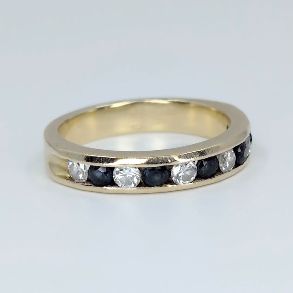 14k Half Eternity Band with Sapphires and Diamonds